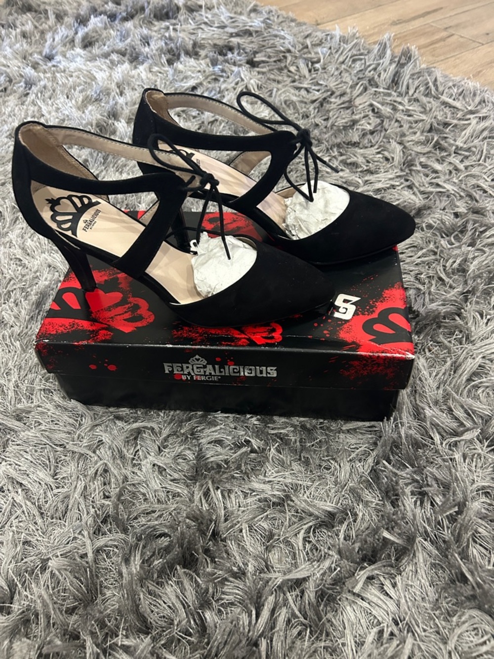 Fergalicious Black Suede Pointed Toe Tie-Front Heels